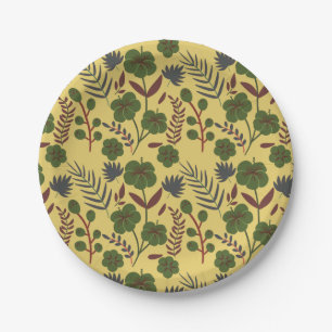 Floral seamless pattern flowers and butterflies paper plate