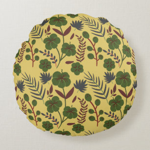 Floral seamless pattern flowers and butterflies round cushion