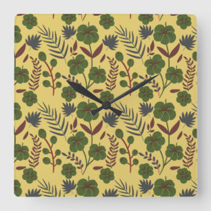 Floral seamless pattern flowers and butterflies square wall clock