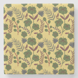 Floral seamless pattern flowers and butterflies stone coaster