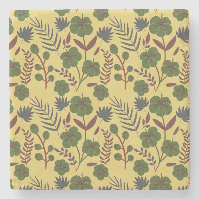 Floral seamless pattern flowers and butterflies stone coaster (Front)