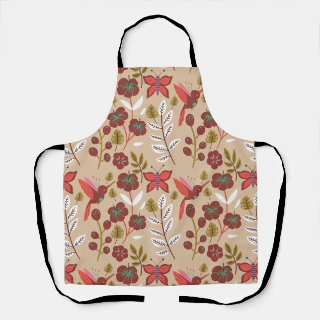 Floral seamless pattern flowers, birds, butterfly apron (Front)