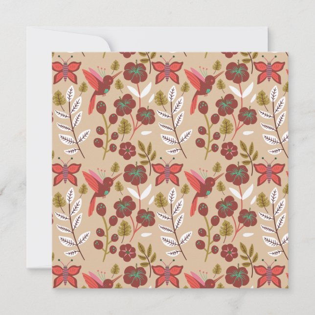 Floral seamless pattern flowers, birds, butterfly card (Front)