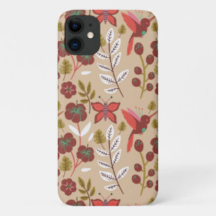 Floral seamless pattern flowers, birds, butterfly iPhone 11 case