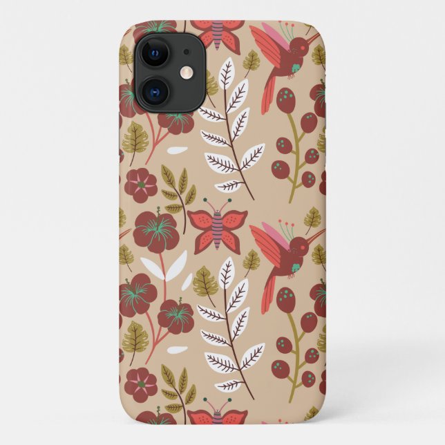 Floral seamless pattern flowers, birds, butterfly Case-Mate iPhone case (Back)