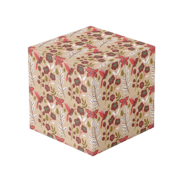 Floral seamless pattern flowers, birds, butterfly cube (Front Angled)