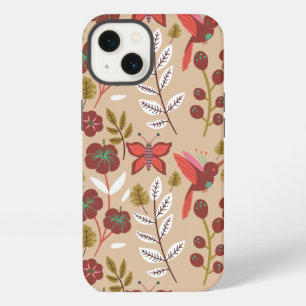 Floral seamless pattern flowers, birds, butterfly iPhone 13 case