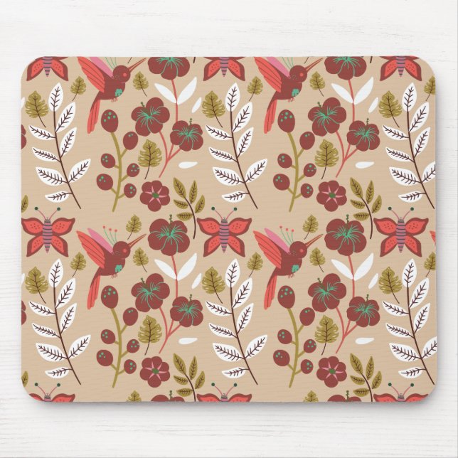 Floral seamless pattern flowers, birds, butterfly mouse pad (Front)