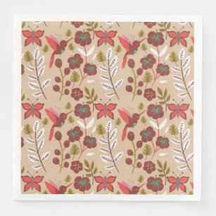 Floral seamless pattern flowers, birds, butterfly napkin
