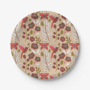 Floral seamless pattern flowers, birds, butterfly paper plate
