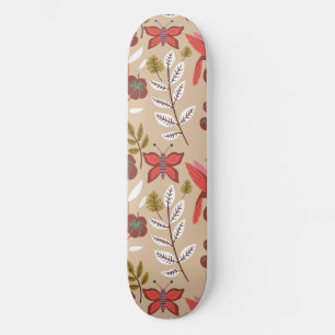 Floral seamless pattern flowers, birds, butterfly skateboard
