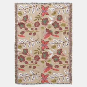 Floral seamless pattern flowers, birds, butterfly throw blanket
