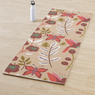 Floral seamless pattern flowers, birds, butterfly yoga mat