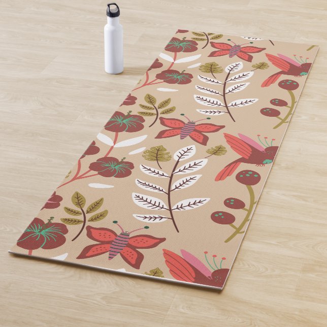 Floral seamless pattern flowers, birds, butterfly yoga mat (In Situ)