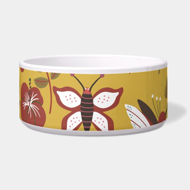 Floral seamless pattern flowers, butterfly, red (Front)