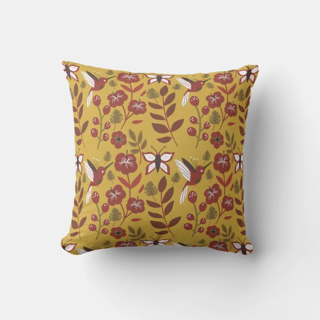 Floral seamless pattern flowers, butterfly, red cushion (Front)