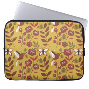 Floral seamless pattern flowers, butterfly, red laptop sleeve