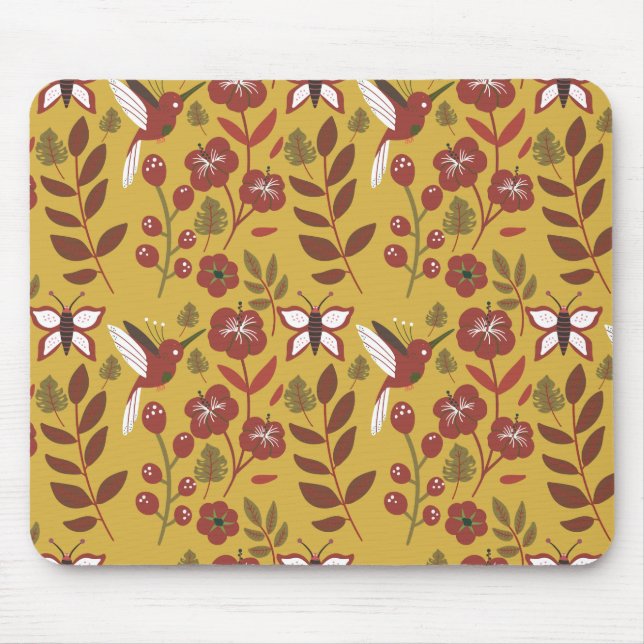 Floral seamless pattern flowers, butterfly, red mouse pad (Front)