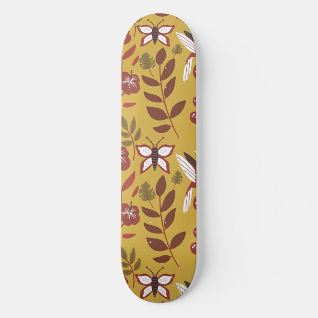 Floral seamless pattern flowers, butterfly, red skateboard (Front)