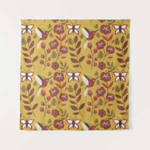 Floral seamless pattern flowers, butterfly, red tapestry