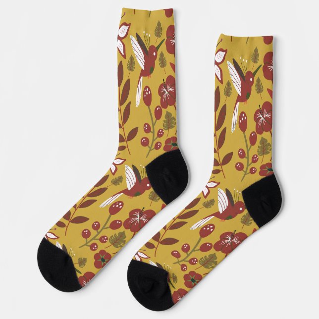 Floral seamless pattern flowers, butterfly, red wr socks (Left)