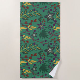 Floral seamless pattern flowers green background beach towel