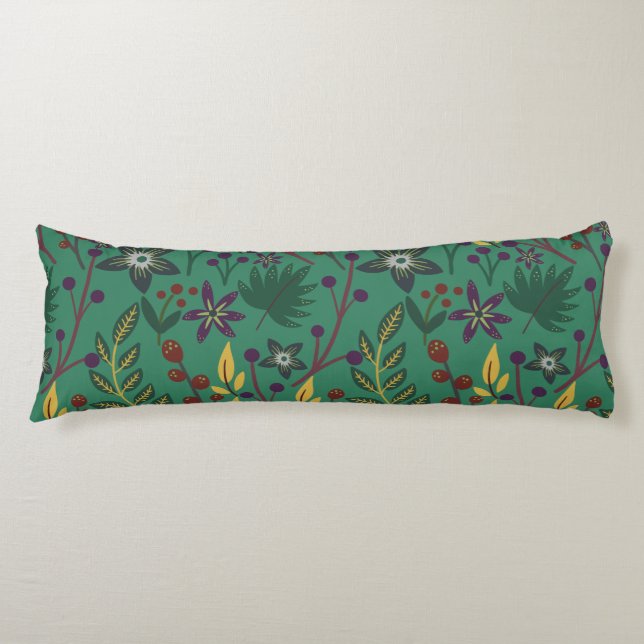 Floral seamless pattern flowers green background body cushion (Front)