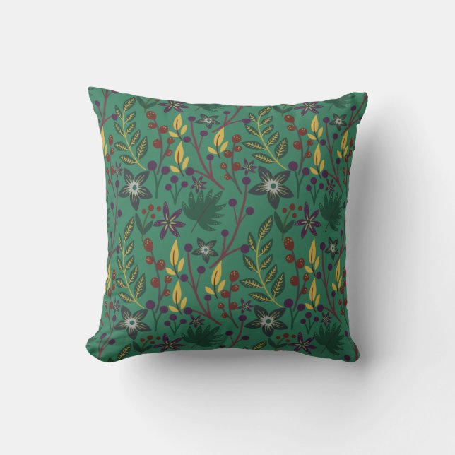 Floral seamless pattern flowers green background cushion (Front)