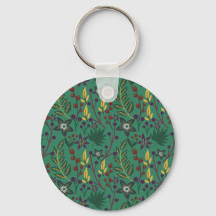 Floral seamless pattern flowers green background key ring