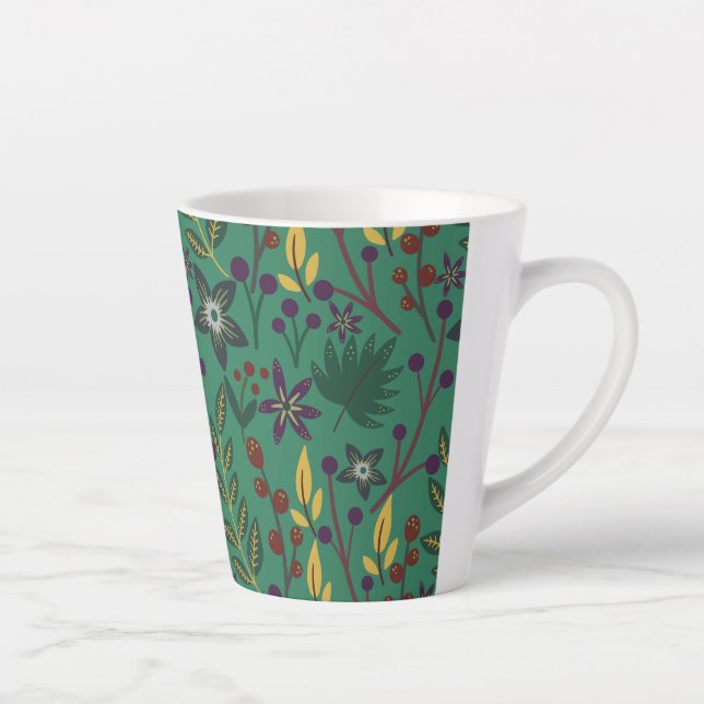 Floral seamless pattern flowers green background latte mug (Right)