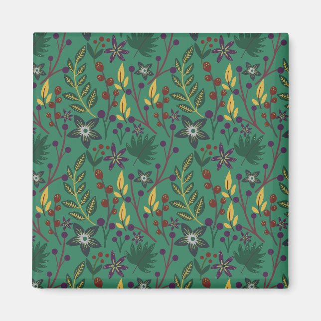 Floral seamless pattern flowers green background magnet (Front)