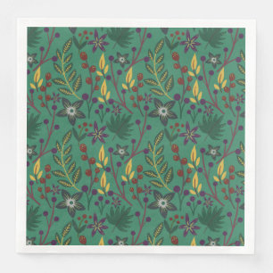 Floral seamless pattern flowers green background napkin