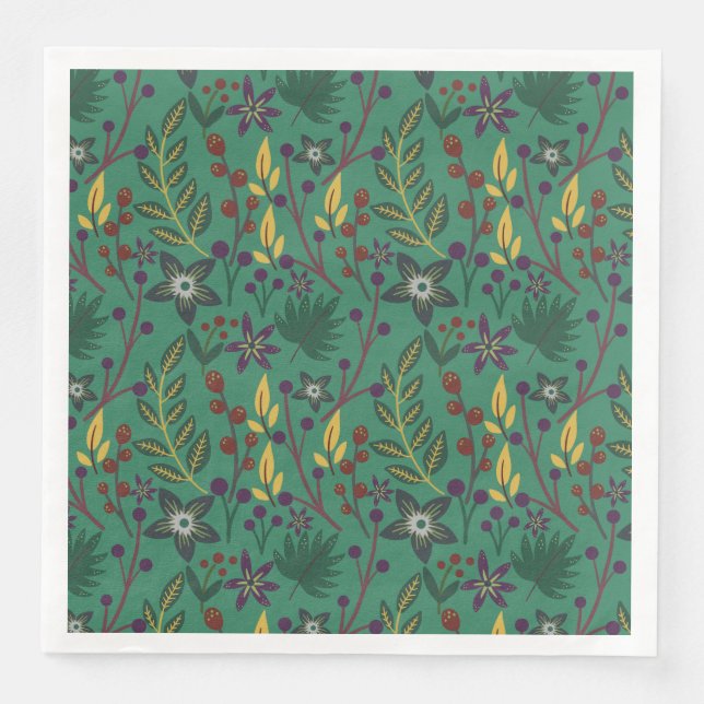 Floral seamless pattern flowers green background napkin (Front)