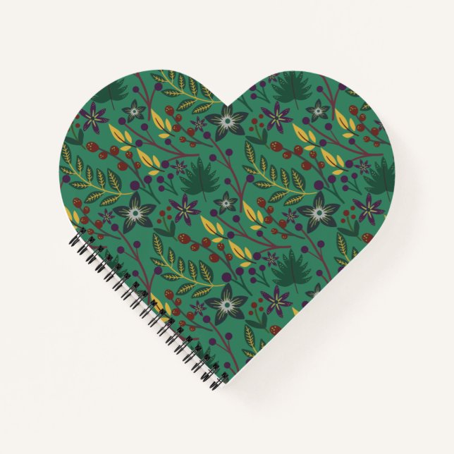 Floral seamless pattern flowers green background notebook (Front)