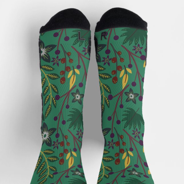 Floral seamless pattern flowers green background w socks (Top)