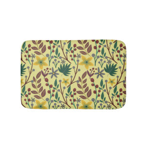 Floral seamless pattern flowers, leaves, branches bath mat