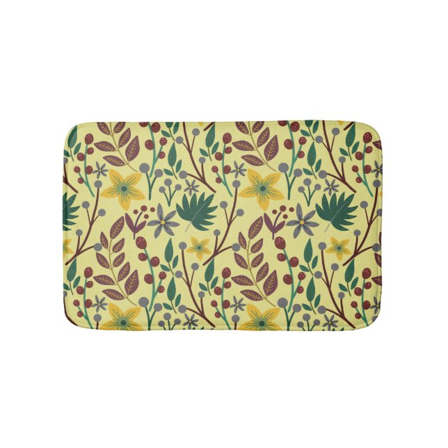 Floral seamless pattern flowers, leaves, branches bath mat (Front)