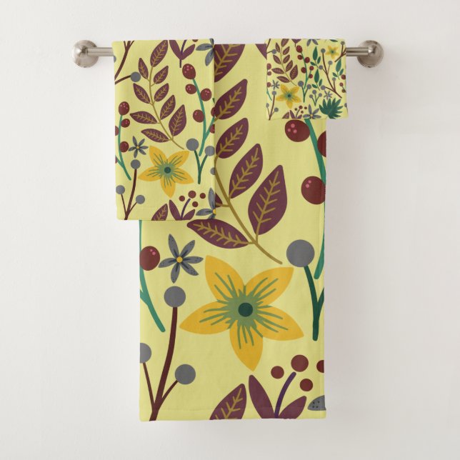 Floral seamless pattern flowers, leaves, branches bath towel set (Insitu)