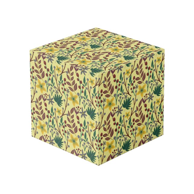 Floral seamless pattern flowers, leaves, branches cube (Front Angled)