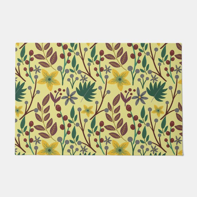 Floral seamless pattern flowers, leaves, branches doormat (Front)