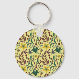 Floral seamless pattern flowers, leaves, branches key ring