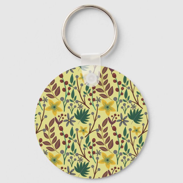 Floral seamless pattern flowers, leaves, branches key ring (Front)