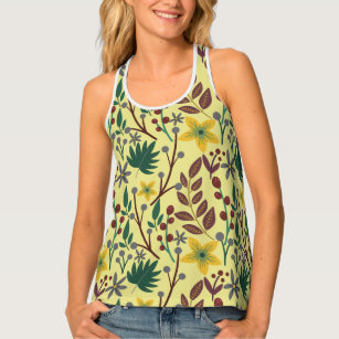Floral seamless pattern flowers, leaves, branches singlet