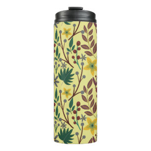 Floral seamless pattern flowers, leaves, branches thermal tumbler