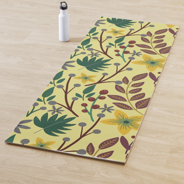 Floral seamless pattern flowers, leaves, branches yoga mat (In Situ)