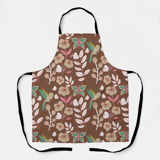 Floral seamless pattern flowers, leaves, butterfly apron (Front)
