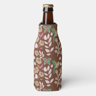 Floral seamless pattern flowers, leaves, butterfly bottle cooler