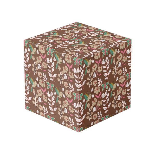 Floral seamless pattern flowers, leaves, butterfly cube (Front Angled)