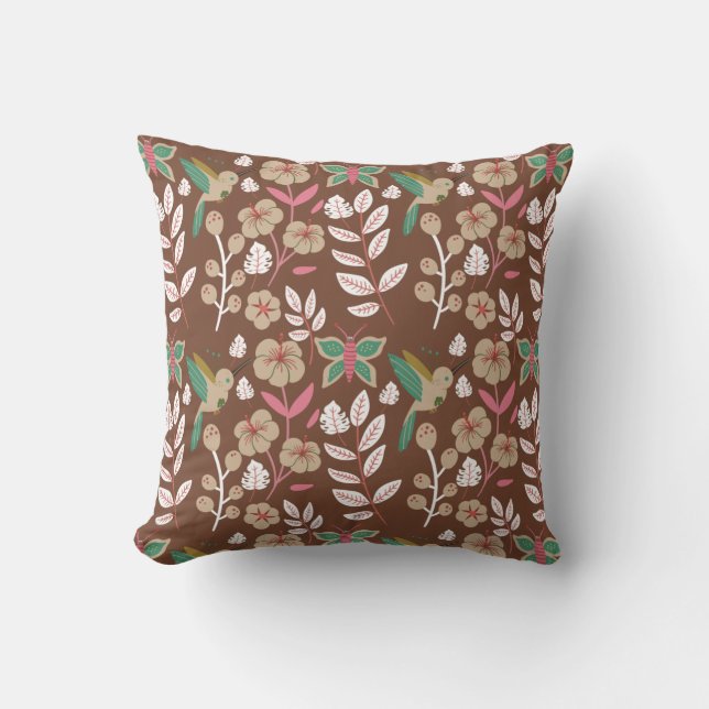Floral seamless pattern flowers, leaves, butterfly cushion (Front)