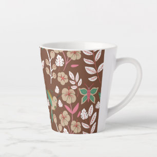 Floral seamless pattern flowers, leaves, butterfly latte mug